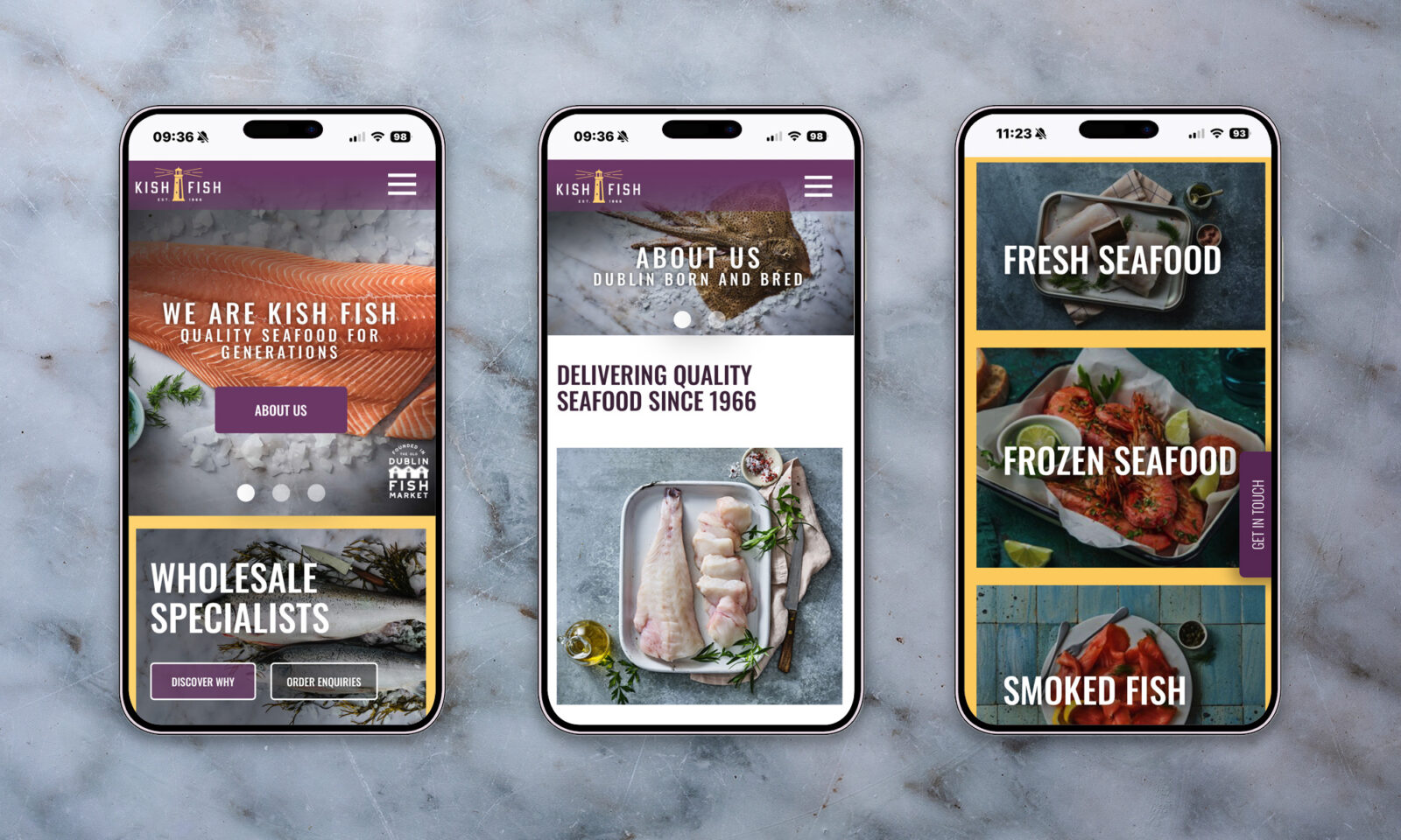 Kish Fish mobile website screens